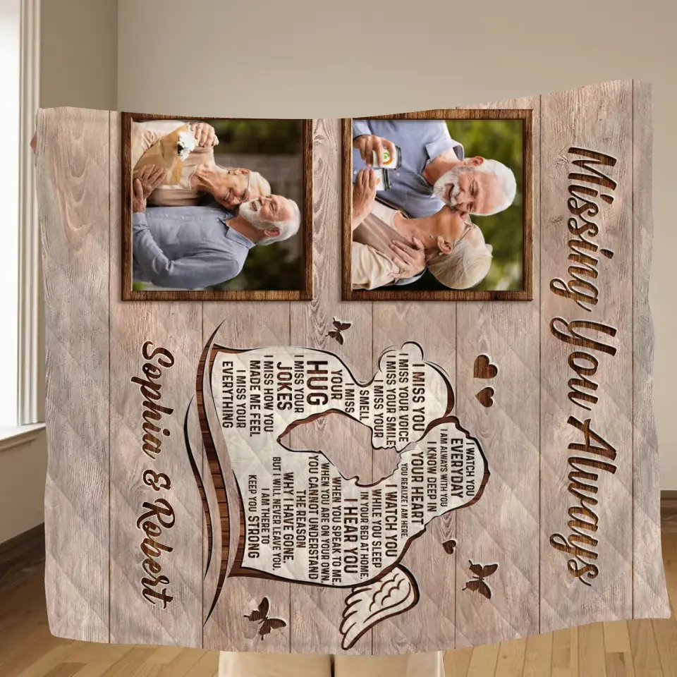 Personalized Memorial Husband Quilt/Fleece Throw Blanket - Upload Photos - Memorial Gift Idea For Loss Husband - Missing You Always