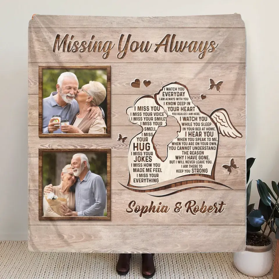 Personalized Memorial Husband Quilt/Fleece Throw Blanket - Upload Photos - Memorial Gift Idea For Loss Husband - Missing You Always