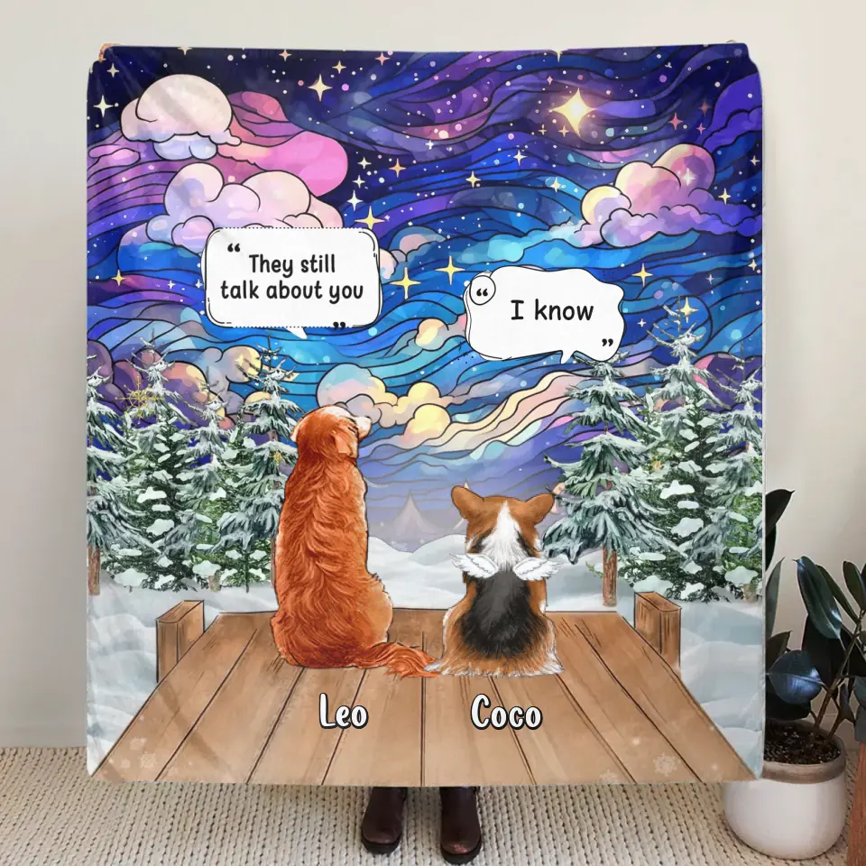 Personalized Dog Memorial Quilt/Fleece Throw Blanket - Up to 4 Pets - Memorial Gift Idea For Dog/Cat/Rabbit Lovers - They Still Talk About You