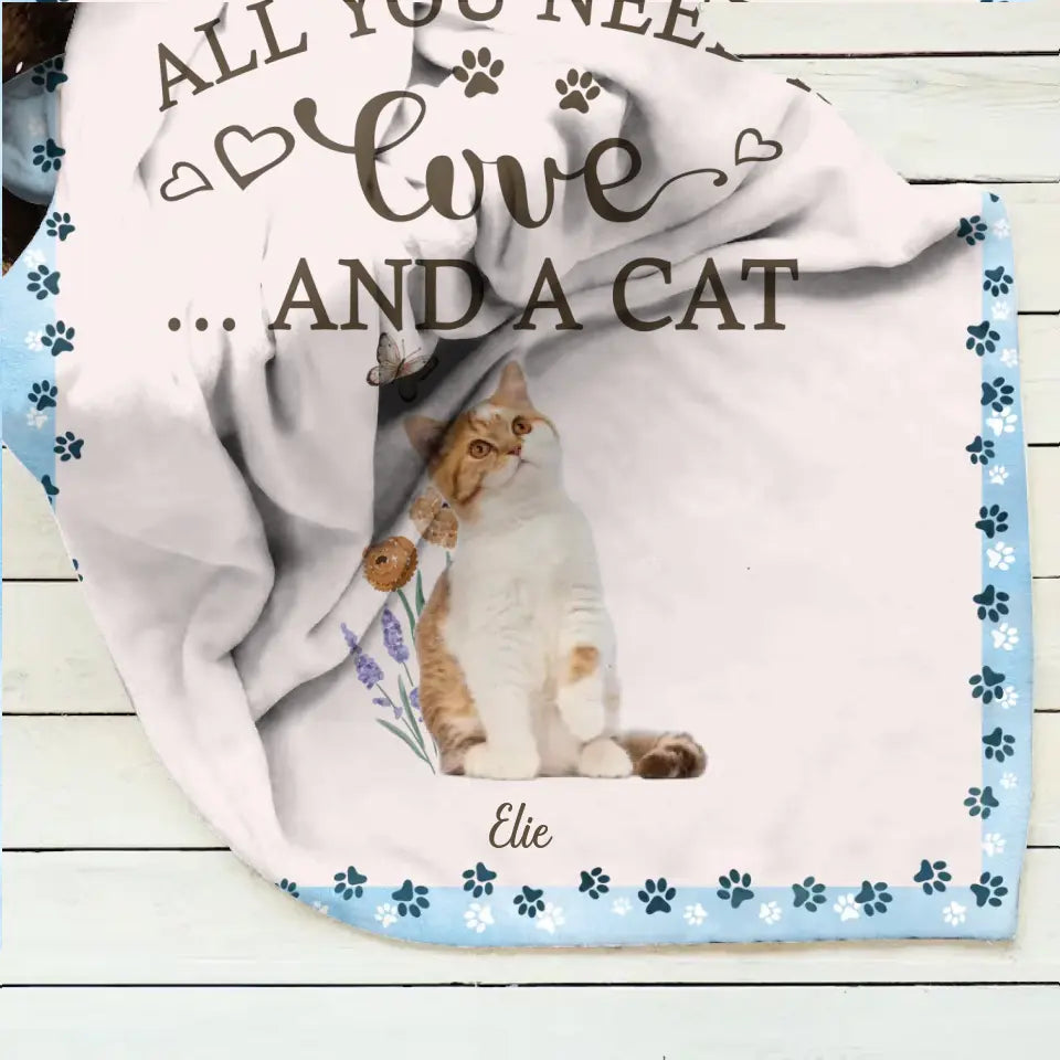 Personalized Cat Photo Fleece Throw Blanket/Quilt - Gift Idea For Cat Lover - All You Need Is Love And Cats