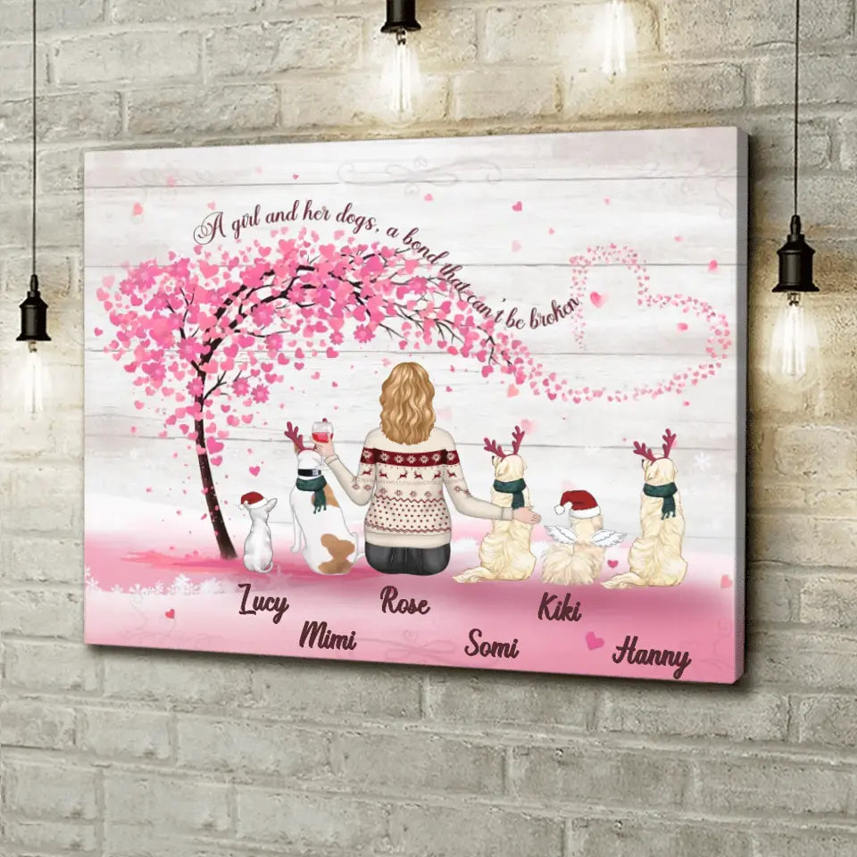 Personalized Dog Mom/Dad Canvas - Mom/Dad With Up To 5 Dogs - Gift Idea For Dog Lovers - A Girl And Her Dogs, A Bond That Can't Be Broken
