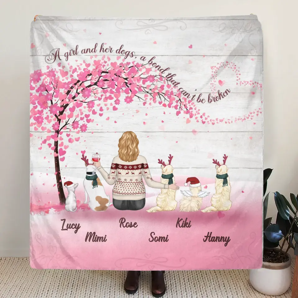 Personalized Dog Mom/Dad Fleece Throw Blanket & Quilt - Up To 5 Dogs - Gift Idea For Dog Lovers - A Girl And Her Dogs, A Bond That Can't Be Broken