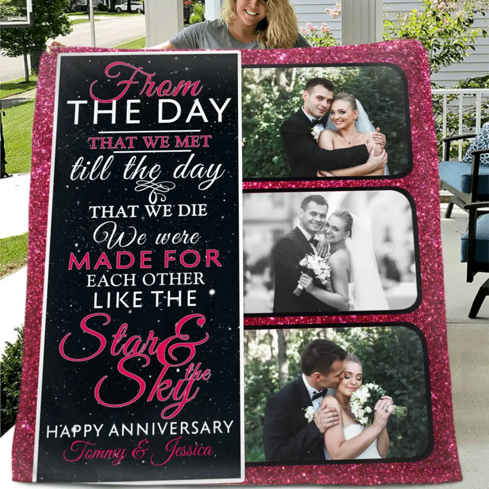 Personalized Couple Fleece Throw Blanket/Quilt - Upload Photos - Anniversary Gift Idea For Couple - From The Day That We Met Till The Day That We Die