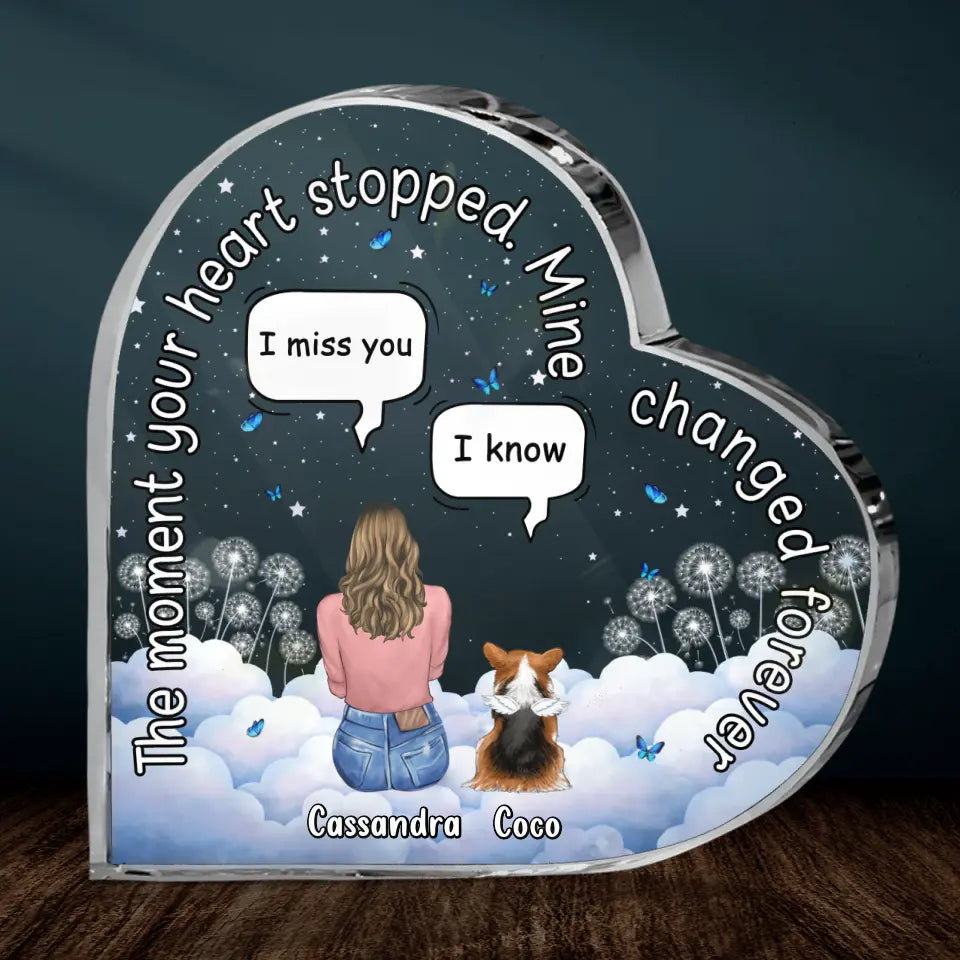 Personalized Memorial Pet Crystal Heart - Adult/Couple/Family With Up to 4 Pets - Gift Idea For Couple/Dog/Cat Lover - The Moment Your Heart Stopped