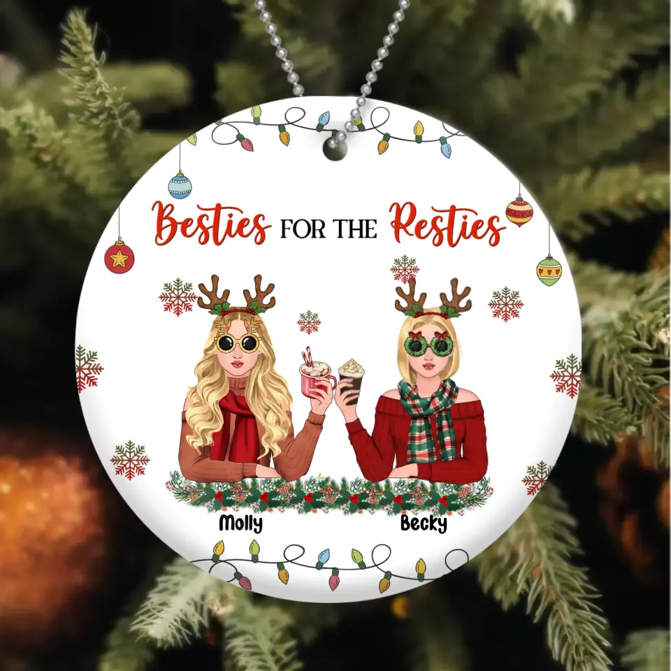 Personalized Christmas Friends Circle Wooden Ornament - Christmas Gift Idea For Friends/Sisters/Besties - Up to 5 Girls - Besties For The Resties