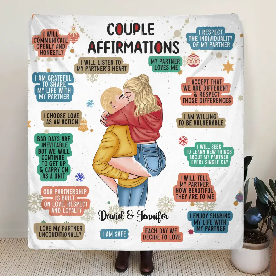 Personalized Couple Pillow Cover/Fleece Throw Blanket/Quilt - Christmas Gift Idea for Couple/Him/Her - Couple Affirmations