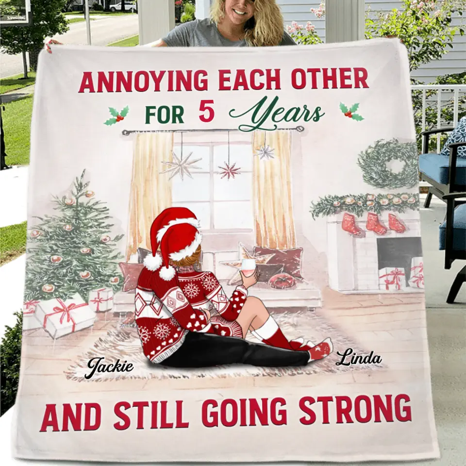 Personalized Christmas Couple Fleece Throw Blanket/Quilt/Pillow Cover - Christmas Gift Idea - Annoying Each Other For 5 Years And Still Going Strong