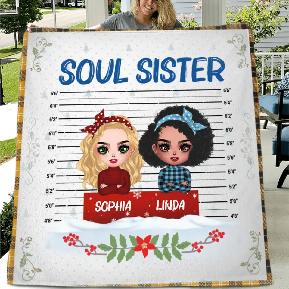 Custom Personalized Besties Quilt/Fleece Throw Blanket - Christmas Gift Idea For Friends - Soul Sister