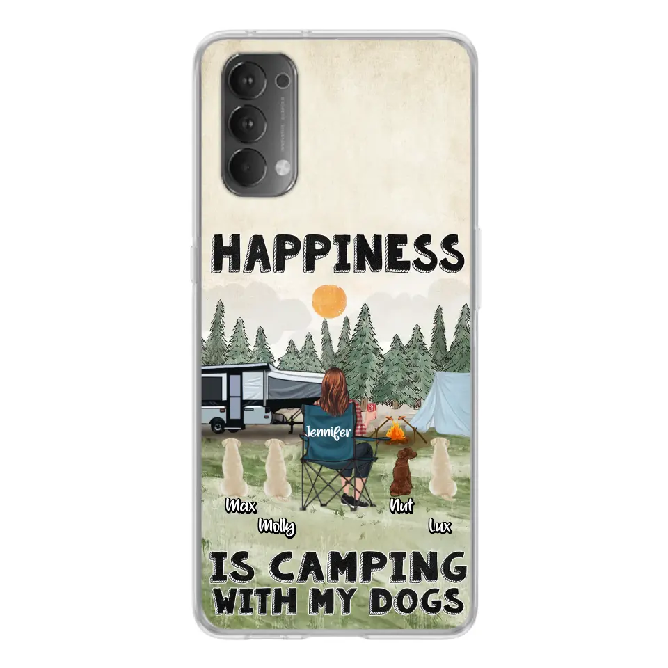 Personalized Camping Phone Case - Gift Idea For Girl & Dogs - Up to 4 Dogs - Happiness Is Camping With My Dogs - Case For Oppo/Xiaomi/Huawei