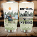 Personalized Camping Tumbler - Gift Idea For Girl & Dogs - Up to 4 Dogs - Happiness Is Camping With My Dogs
