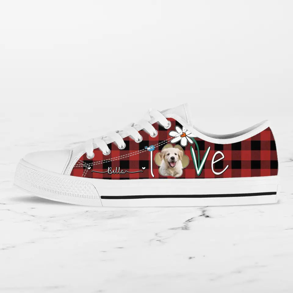 Personalized Dog Photo Caro Pattern Sneakers - Gift Idea For Dog Lovers - Birthday/Christmas Day Gift