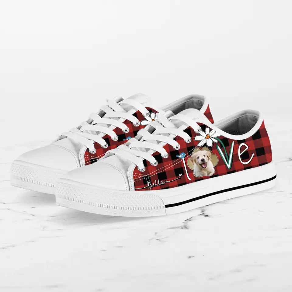 Personalized Dog Photo Caro Pattern Sneakers - Gift Idea For Dog Lovers - Birthday/Christmas Day Gift