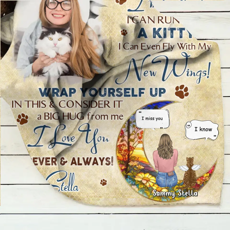 Personalized Memorial Fleece Throw Blanket & Quilt - Gift Idea For Cat Owner - Upload Photo - Don't Cry For Me Mom! I'm Okay!