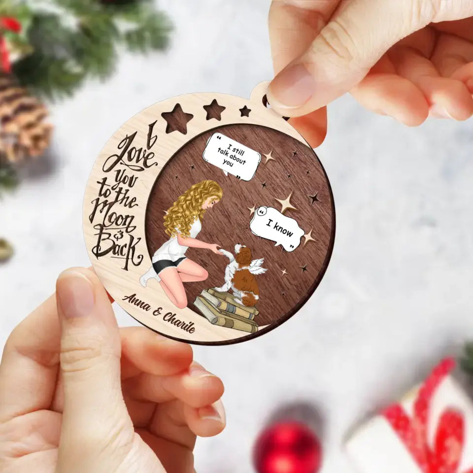 Personalized Memorial Dog Circle Wooden Ornament - Memorial Gift Idea For Dog Mom - I Love You To The Moon & Back
