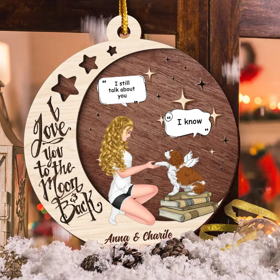 Personalized Memorial Dog Circle Wooden Ornament - Memorial Gift Idea For Dog Mom - I Love You To The Moon & Back