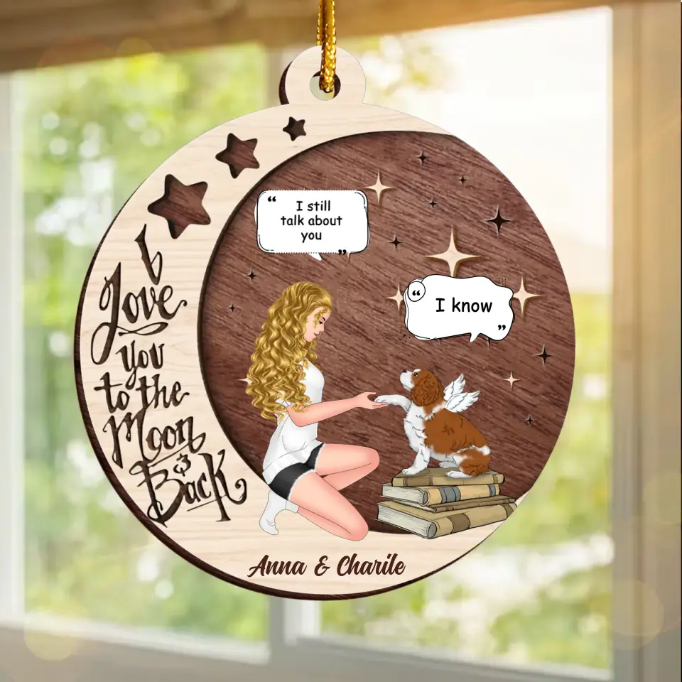 Personalized Memorial Dog Circle Wooden Ornament - Memorial Gift Idea For Dog Mom - I Love You To The Moon & Back