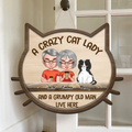 Personalized Cat Wooden Sign - Up to 6 Cats - Gift Idea For Couple/Cat Lovers - A Crazy Cat Lady And A Grumpy Old Man Live Here