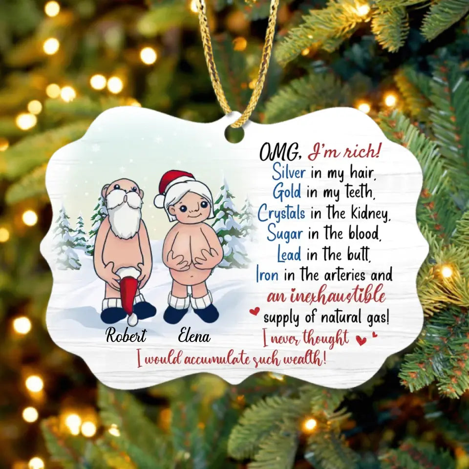 Personalized Funny Santa Rectangle Wooden Ornament - Christmas Gift Idea For Couple - I'm Rich