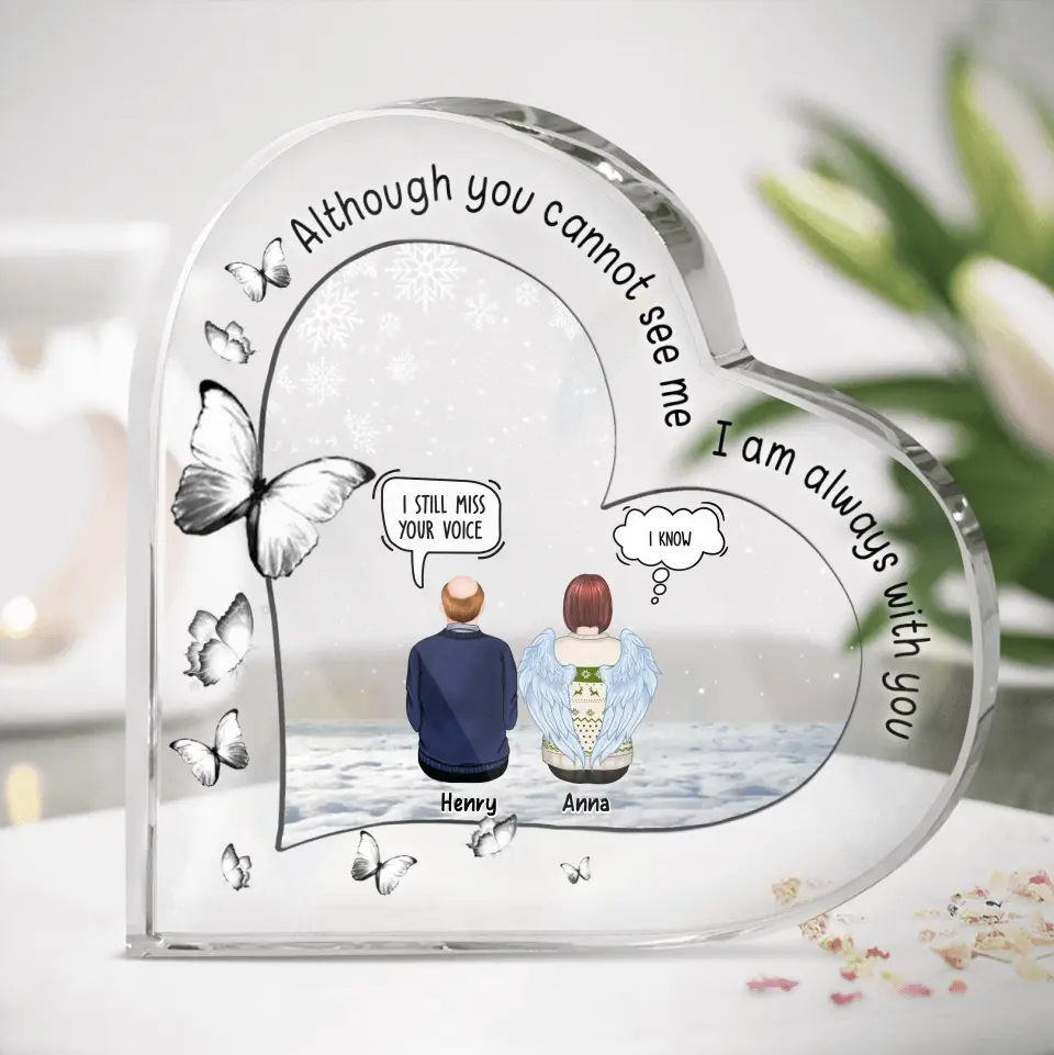 Personalized Memorial Crystal Heart- Up to 5 People - Memorial Gift Idea For Family Members - Although You Cannot See Me I am Always With You