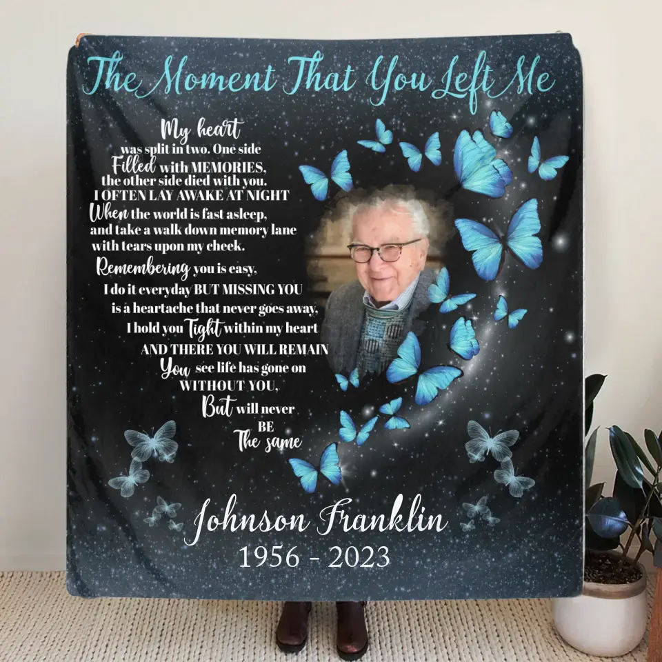 Custom Memorial Fleece Throw Blanket & Quilt - Upload Photo - The Moment That You Left Me My Heart Was Split In Two