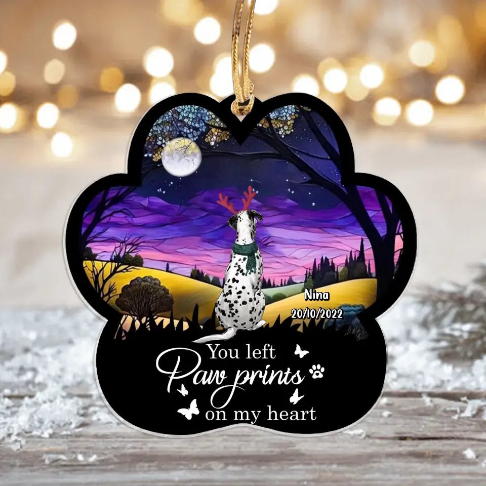 Personalized Memorial Pet Acrylic Ornament - Christmas Gift Idea for Pet Owners - You Left Paw Prints On My Heart
