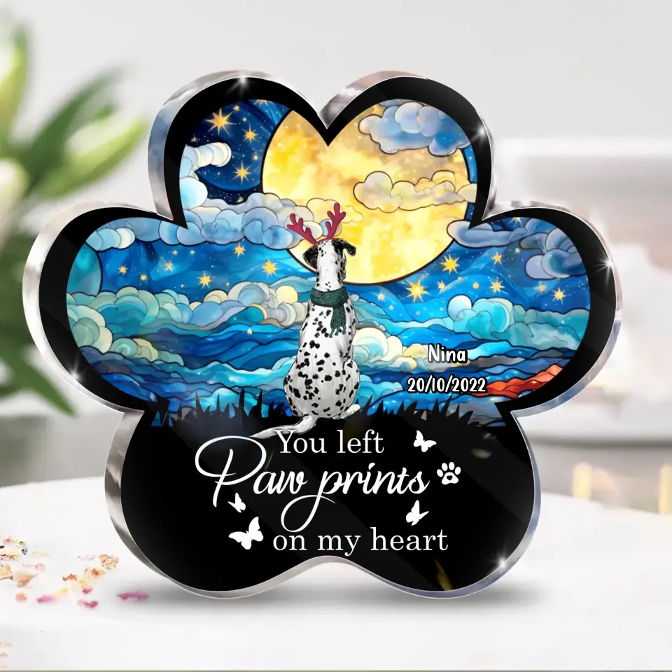 Personalized Memorial Pet Acrylic Plaque - Christmas Gift Idea for Pet Owners - You Left Paw Prints On My Heart