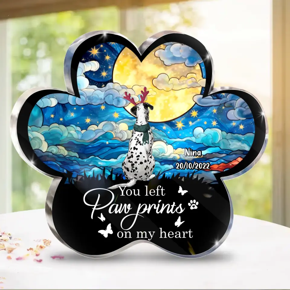Personalized Memorial Pet Acrylic Plaque - Christmas Gift Idea for Pet Owners - You Left Paw Prints On My Heart