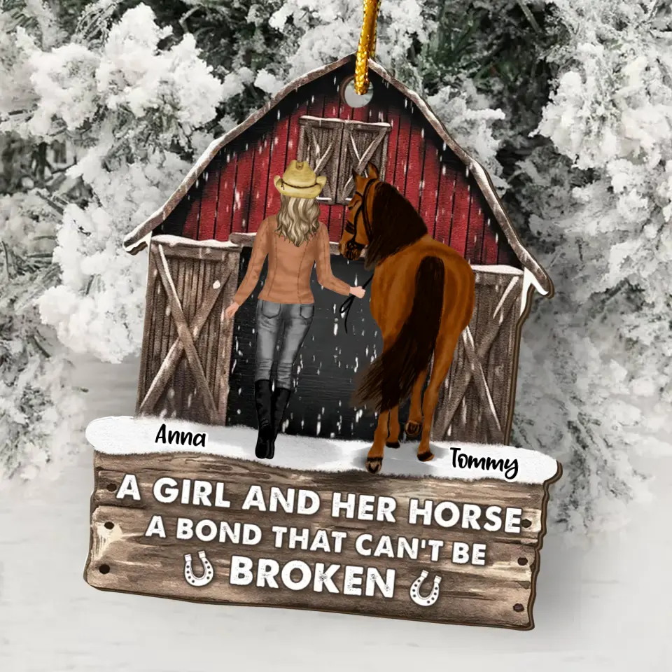 Personalized Horse Lover Red Barn Christmas Acrylic Ornament - Gift Idea For Horse Mom - A Girl And Her Horse A Bond That Can't Be Broken
