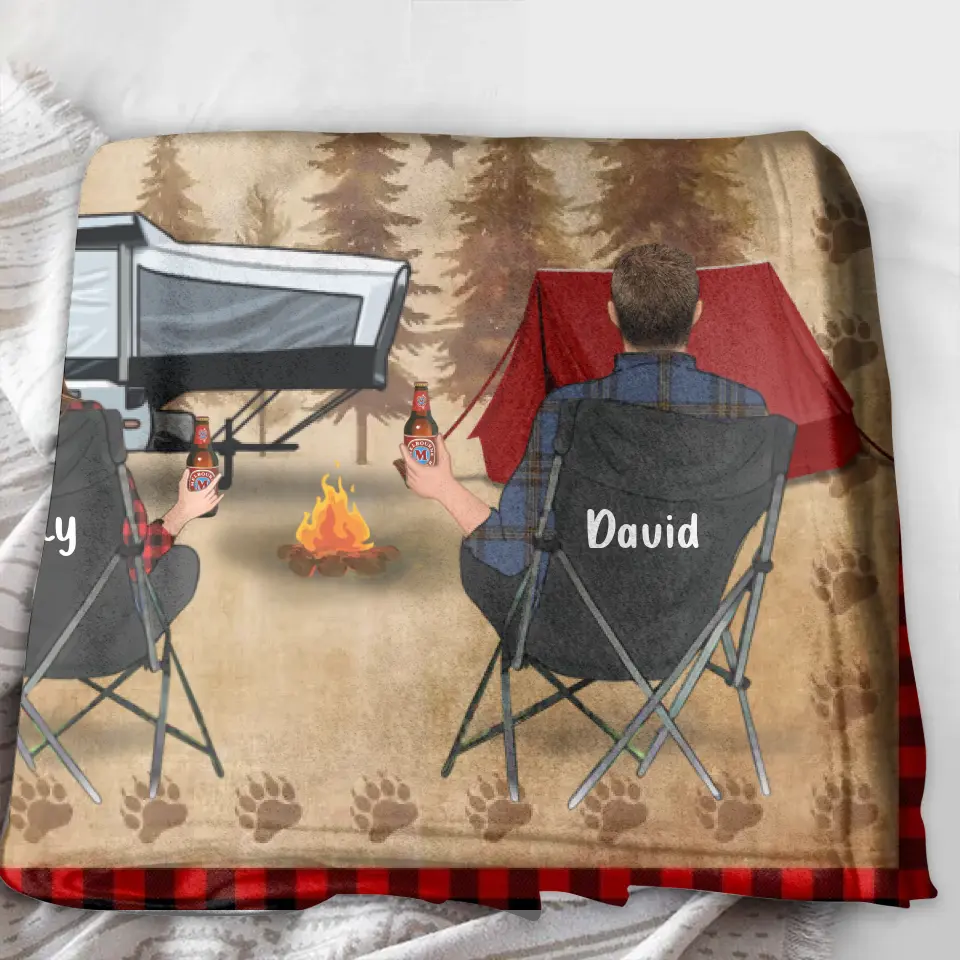 Custom Camping Quilt/Fleece Throw Blanket - Gift Idea For Couple, Camping Lovers, Family - Up to 3 Kids, 3 Pets