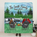 Personalized Camping Quilt/Fleece Throw Blanket - Gift Idea For Couple, Camping Lovers, Family - Up to 3 Kids, 3 Pets
