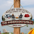 Personalized Camping Family Wooden Sign - Gift Idea For Couple Camping Lovers - Couple/Adult With Up to 3 Kids And 3 Pets
