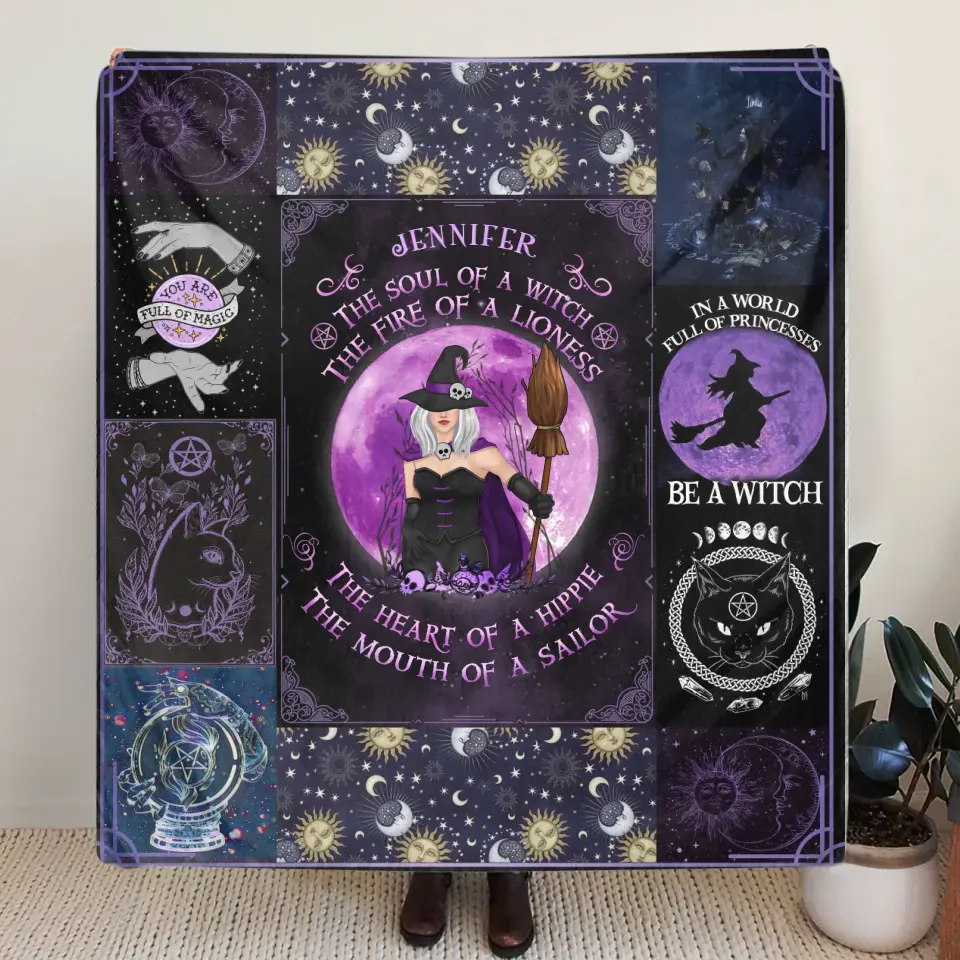Personalized Witch Quilt/Fleece Throw Blanket - Halloween Gift Idea For Witch Lovers - The Soul of A Witch The Fire Of A Lioness
