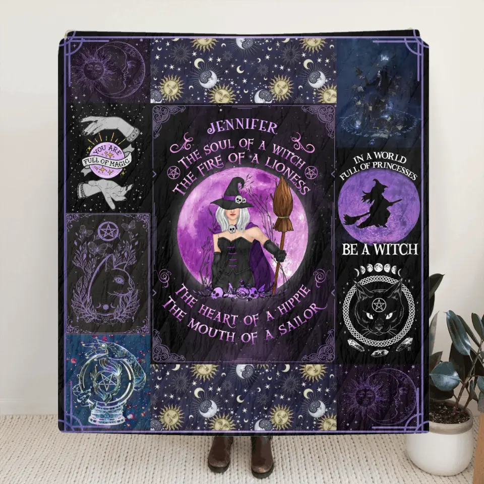 Personalized Witch Quilt/Fleece Throw Blanket - Halloween Gift Idea For Witch Lovers - The Soul of A Witch The Fire Of A Lioness