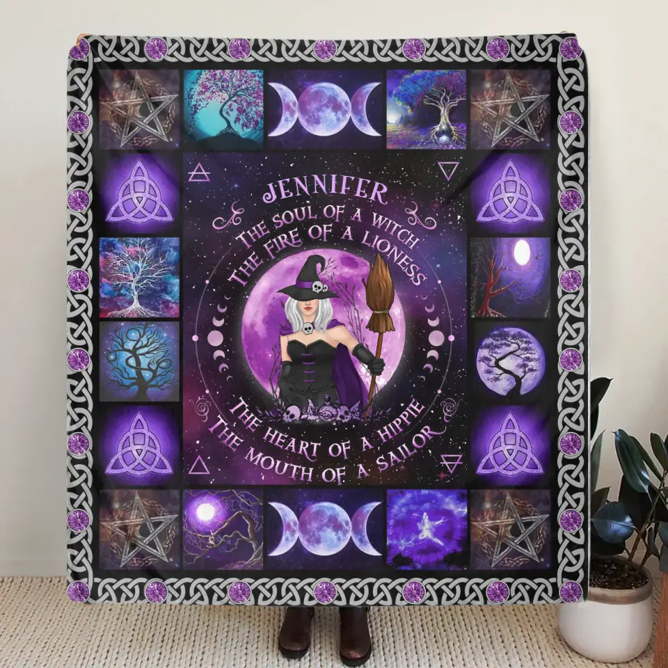 Personalized Witch Fleece Throw Blanket & Quilt - Halloween Gift Idea For Witch Lovers - The Soul of A Witch The Fire Of A Lioness