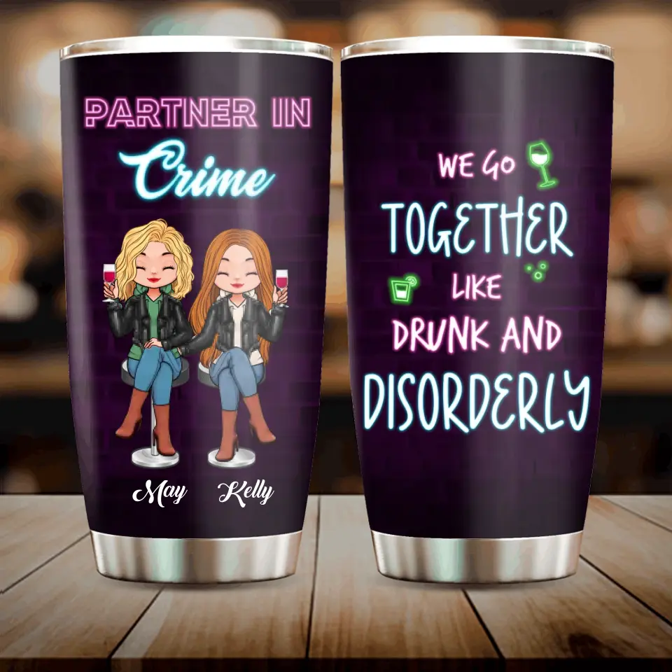 Personalized Besties Tumbler - Christmas Gift Idea for Sisters/Friends/Besties - Partner In Crime