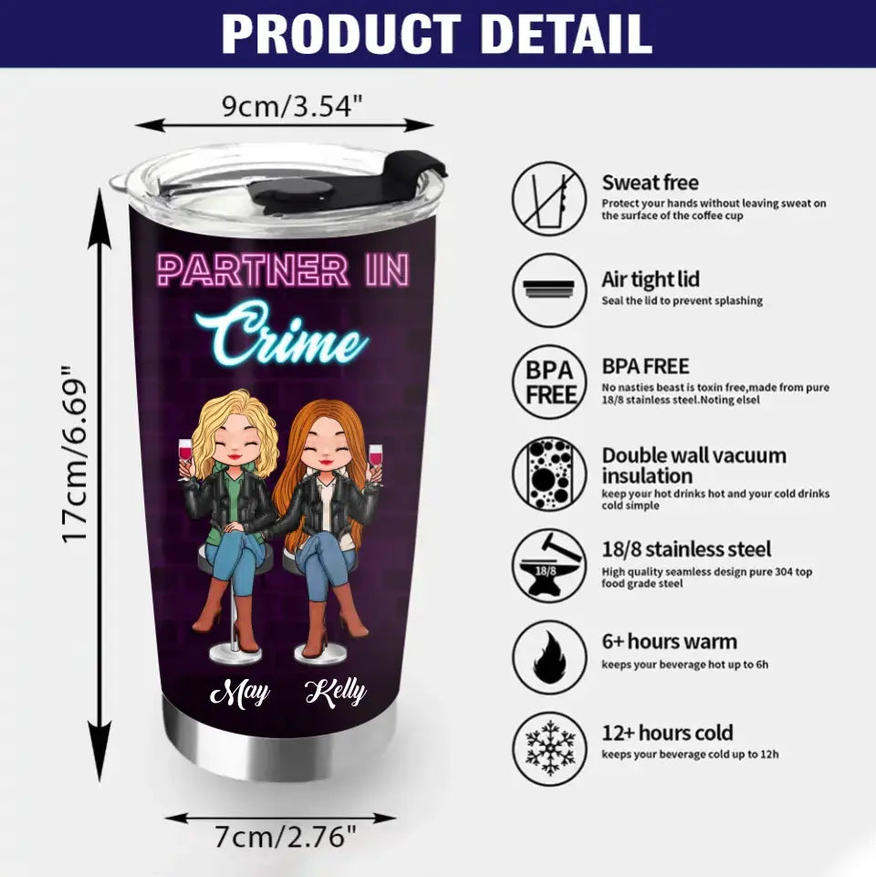 Personalized Besties Tumbler - Christmas Gift Idea for Sisters/Friends/Besties - Partner In Crime