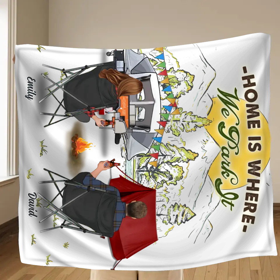 Personalized Camping Quilt/Fleece Throw Blanket - Gift Idea For Camping Lover/Couple/Family/Friends - Home Is Where We Park It