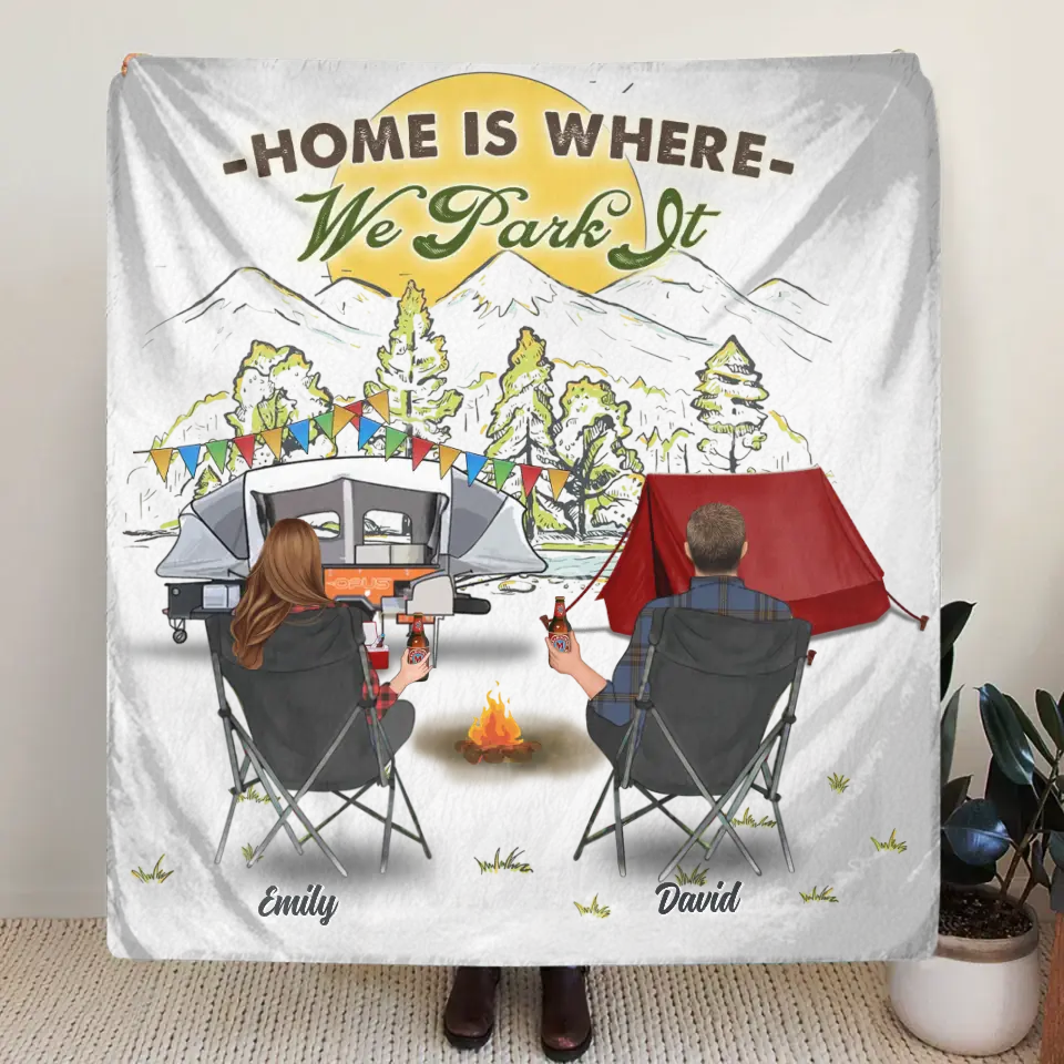 Personalized Camping Quilt/Fleece Throw Blanket - Gift Idea For Camping Lover/Couple/Family/Friends - Home Is Where We Park It