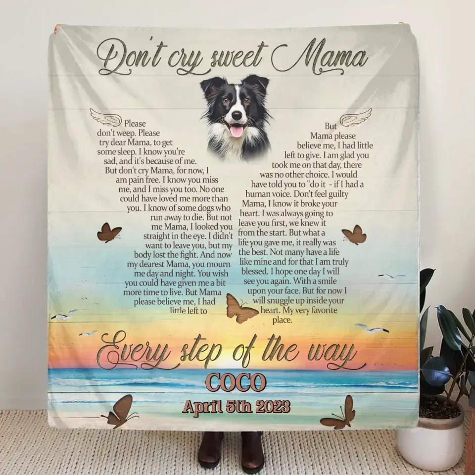 Personalized Memorial Photo Quilt/Fleece Throw Blanket - Memorial Gift Idea for Dog/Cat Owners - Don't Cry Sweet Mama