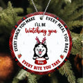 Personalized Funny Pet Circle Wooden Ornament - Christmas Gift Idea For Pet Lovers - Up to 4 Pets/Cats/Dogs - I'll Be Watching You
