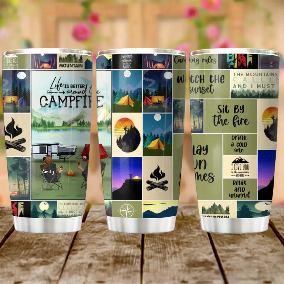 Personalized Camping Tumbler - Couple/Parents With Up to 3 Kids And 3 Pets - Gift Idea For Couple/Family/Camping Lover - Life Is Better Around The Campfire