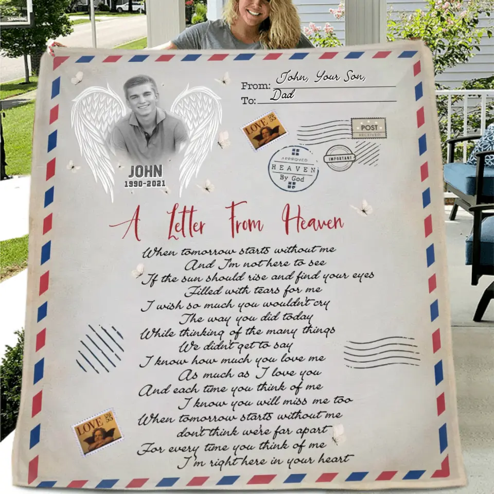 Personalized Memorial Quilt/Fleece Throw Blanket - Upload Photo - Memorial Gift Idea - A Letter From Heaven