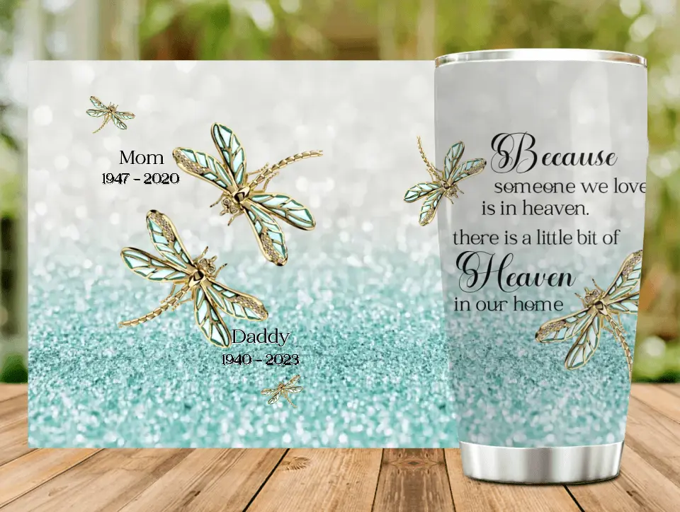 Personalized Memorial Tumbler - Memorial Gift Idea For Family - There Is A Little Bit Of Heaven In Our Home