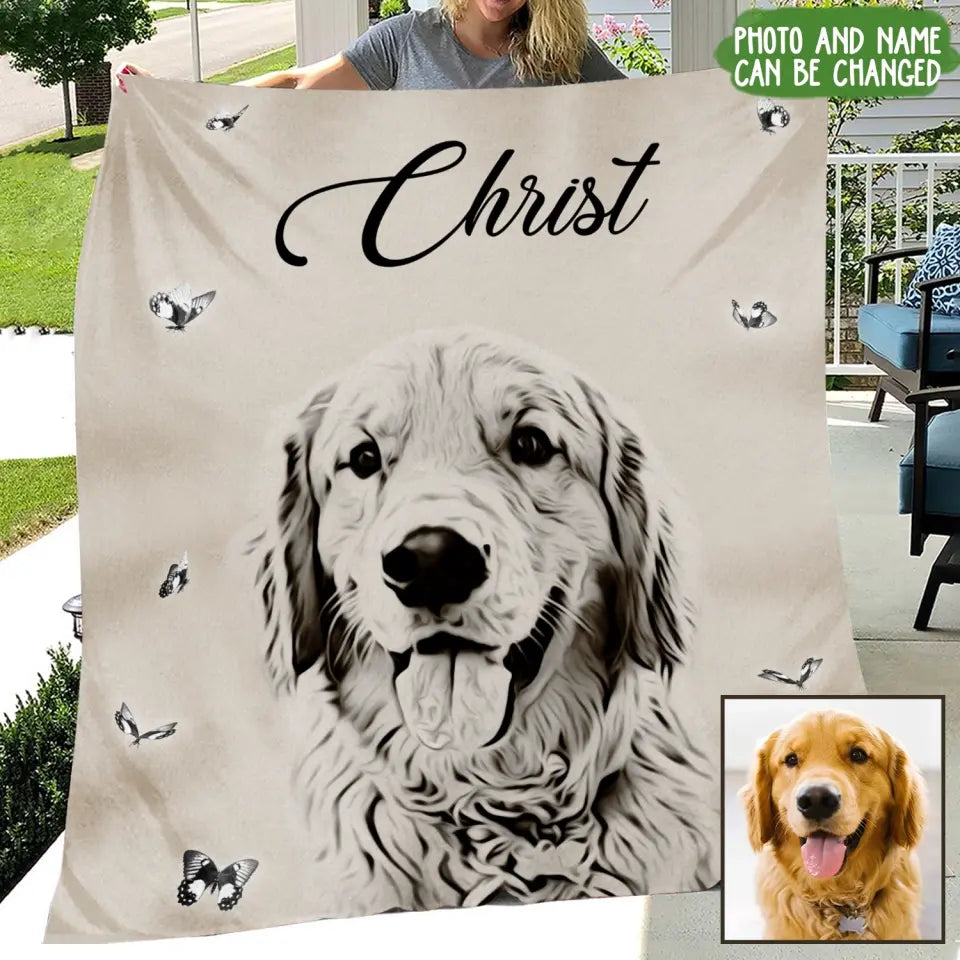 Personalized Pet Pen Art Portrait Fleece Throw Blanket - Upload Photo - Gift Idea For Dog/Cat Lover