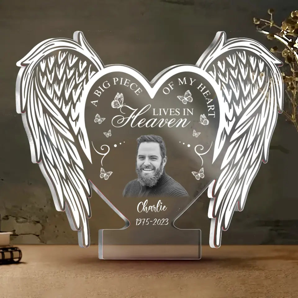 Personalized Memorial Acrylic Plaque - Upload Photo - Remembrance Gift - A Big Of My Heart Lives In Heaven