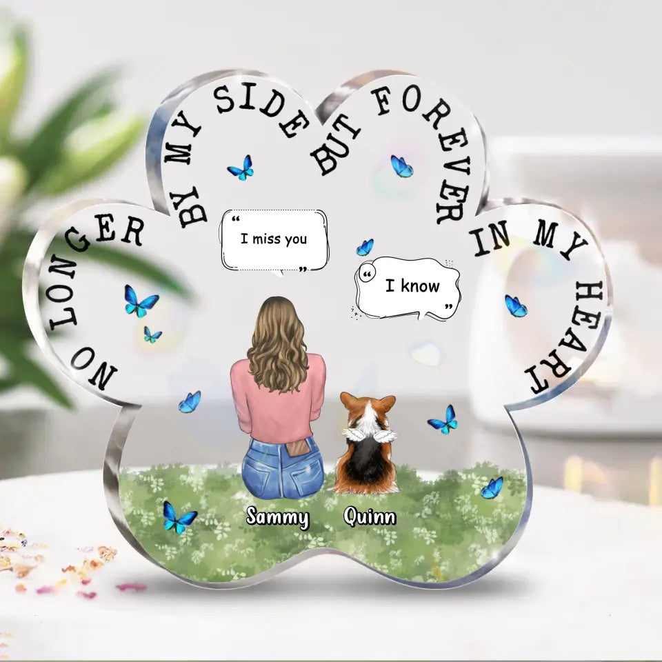 Personalized Memorial Paw Acrylic Plaque - Up to 4 Pets - Gift Idea For Dog/Cat/Rabbit Lover - Christmas Gift - No Longer By My Side But Forever In My Heart