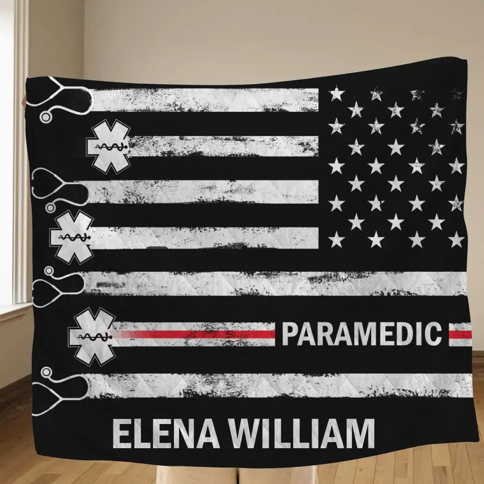 Personalized US Healthcare Worker Fleece Throw Blanket & Quilt - Gift Idea For Paramedic/Colleague