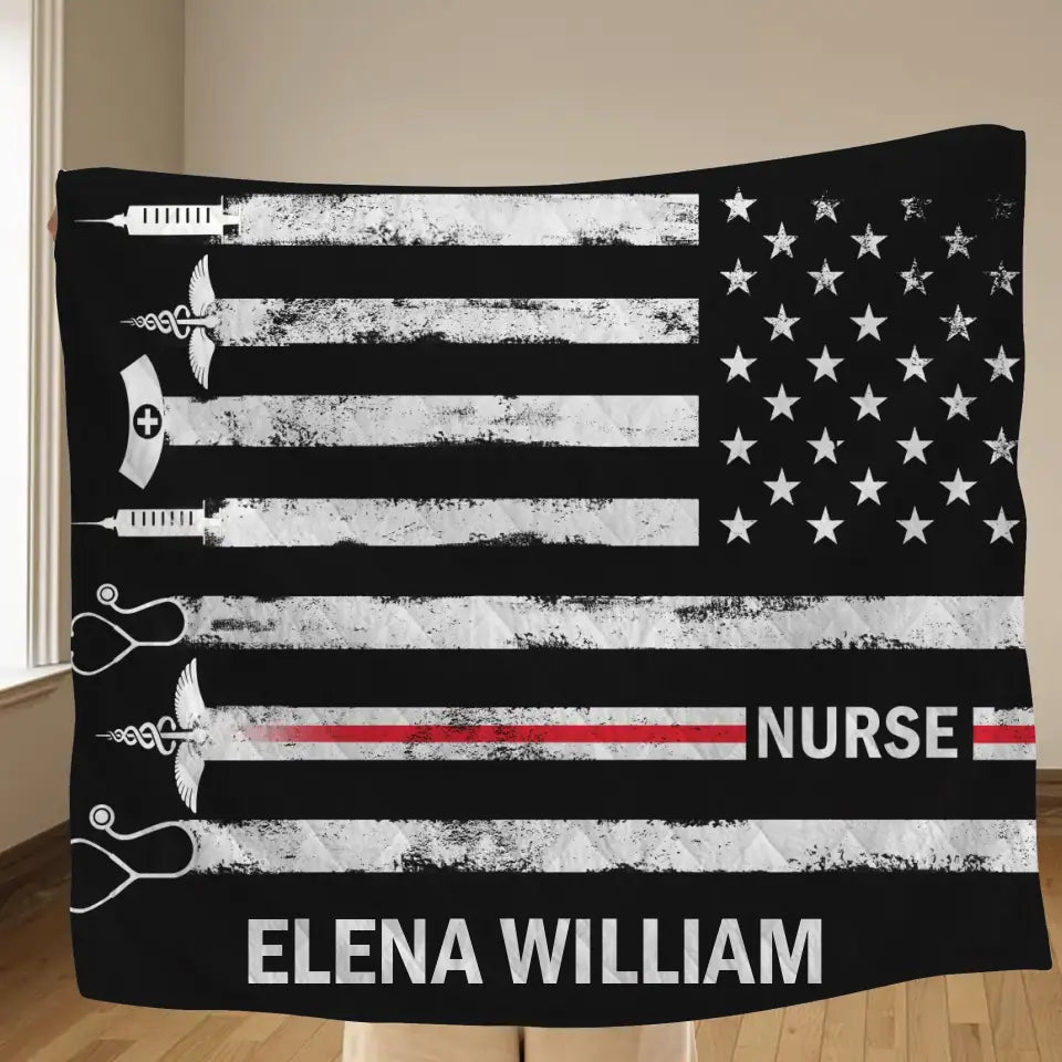 Personalized US Healthcare Worker Fleece Throw Blanket & Quilt - Gift Idea For Nurse/Colleague