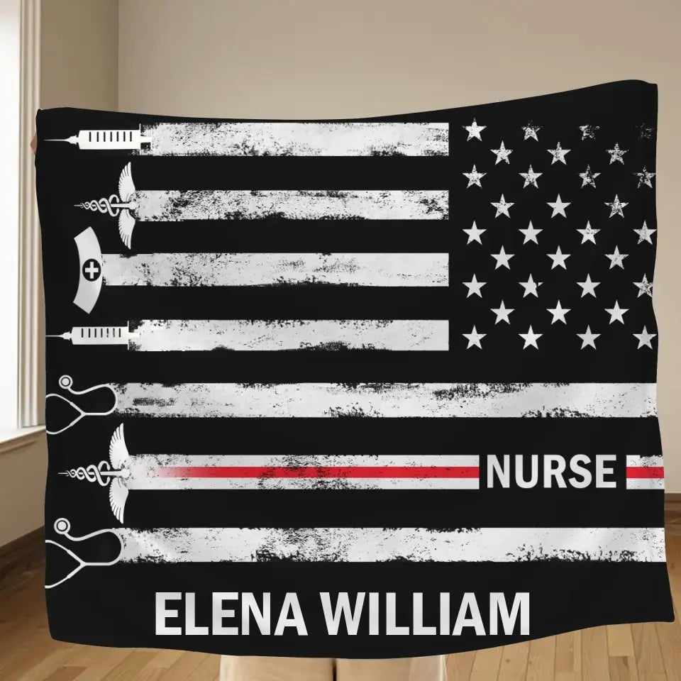 Personalized US Healthcare Worker Fleece Throw Blanket & Quilt - Gift Idea For Nurse/Colleague