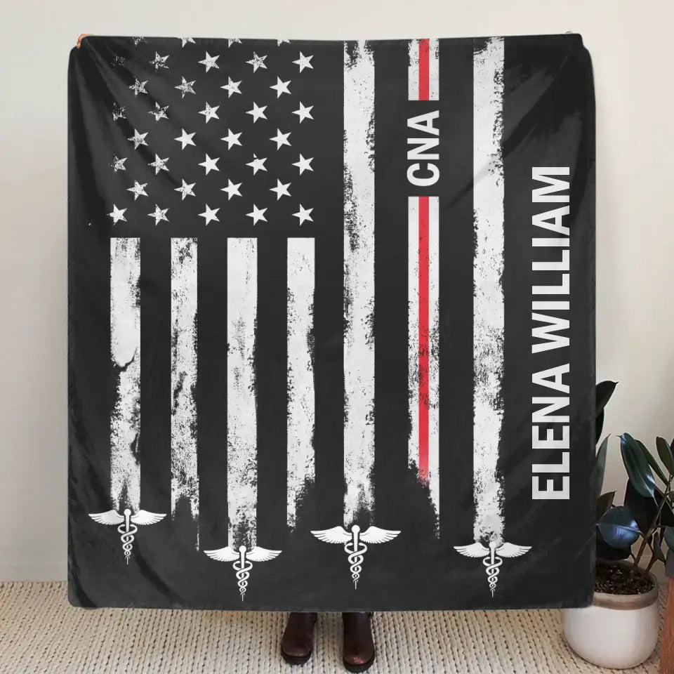 Personalized US Healthcare Worker Fleece Throw Blanket & Quilt - Gift Idea To CNA